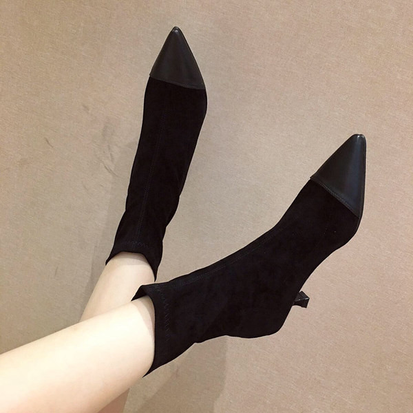 Cizme de dama actuale model ascutit din piele intoarsa ecologica