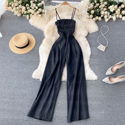 Salopeta lunga de dama cu bretele subtiri si elastic