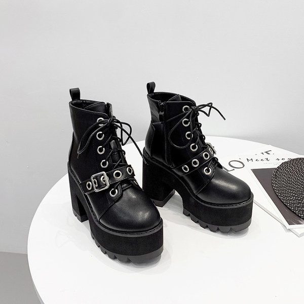 Cizme moderne din piele ecologică cu cataramă pentru femei