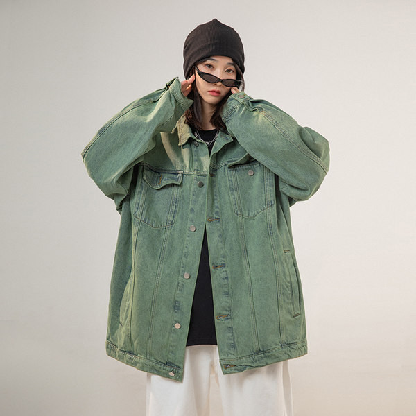 Geaca de dama actuala din denim model lat cu maneci lungi