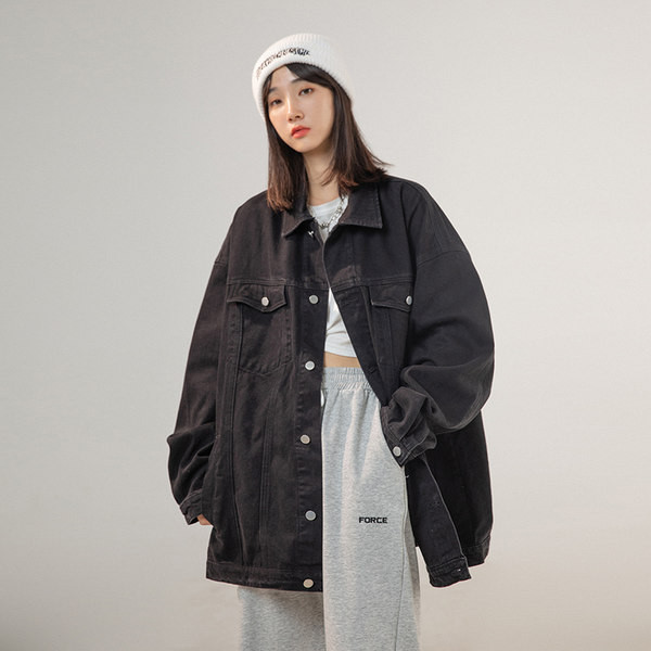 Geaca de dama actuala din denim model lat cu maneci lungi