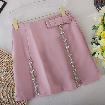 Fusta scurta de dama cu pietre si panglica