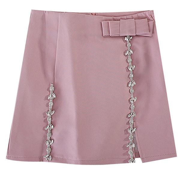Fusta scurta de dama cu pietre si panglica