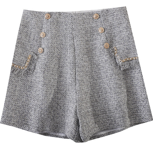 Pantaloni scurti moderni de dama cu pietre si talie inalta