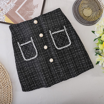 Fusta scurta de dama cu nasturi si buzunare in doua culori