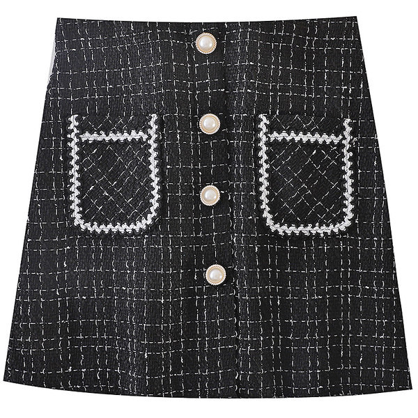 Fusta scurta de dama cu nasturi si buzunare in doua culori