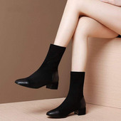 Cizme de dama model rotunjit cu toc patrat 3,5 cm