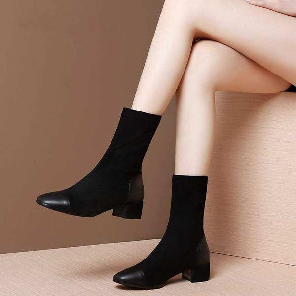 Cizme de dama model rotunjit cu toc patrat 3,5 cm