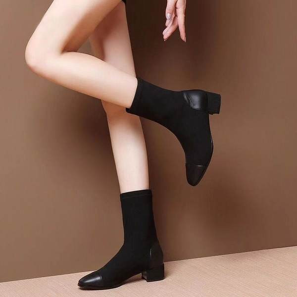 Cizme de dama model rotunjit cu toc patrat 3,5 cm