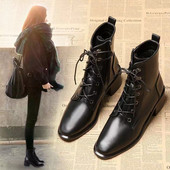 Cizme de dama din imitatie de piele cu sireturi - model rotunjit