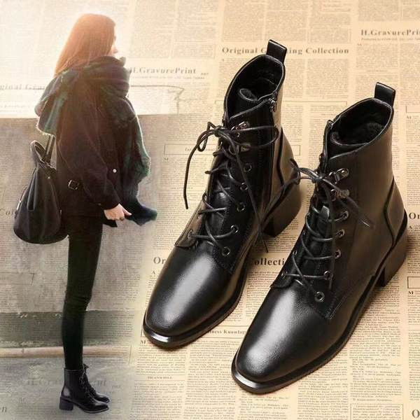 Cizme de dama din imitatie de piele cu sireturi - model rotunjit