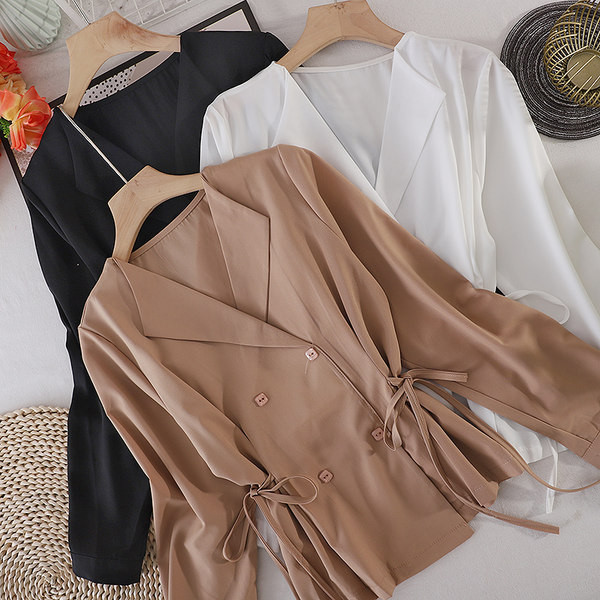 Cămașă modernă de damă cu nasturi și cravate - mai multe culori