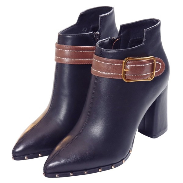 Cizme moderne din piele ecologica cu toc patrat inalt de 9 cm si catarama