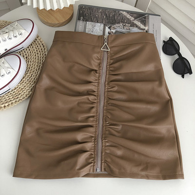 Fusta scurta din piele cu fermoar