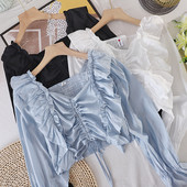 Cămașă modernă de damă cu cravate și talie elastică