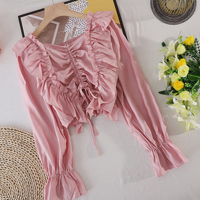 Cămașă modernă de damă cu cravate și talie elastică