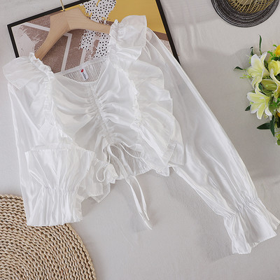 Cămașă modernă de damă cu cravate și talie elastică