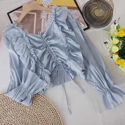 Cămașă modernă de damă cu cravate și talie elastică