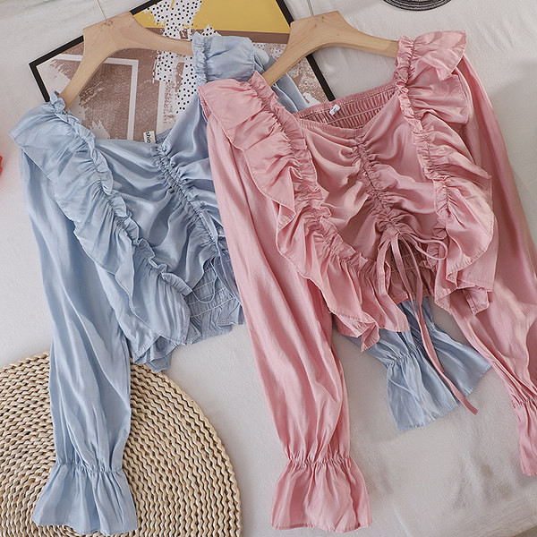 Cămașă modernă de damă cu cravate și talie elastică