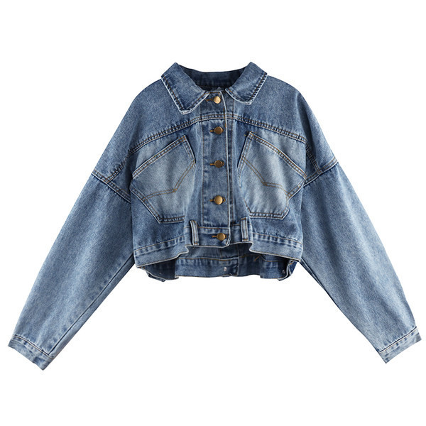 Geaca de dama de actualitate scurta din denim model larg cu nasturi