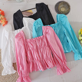 Cămașă casual de damă cu decolteu pătrat și mâneci lungi