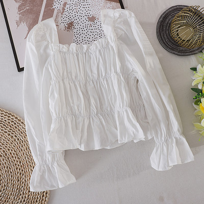 Cămașă casual de damă cu decolteu pătrat și mâneci lungi