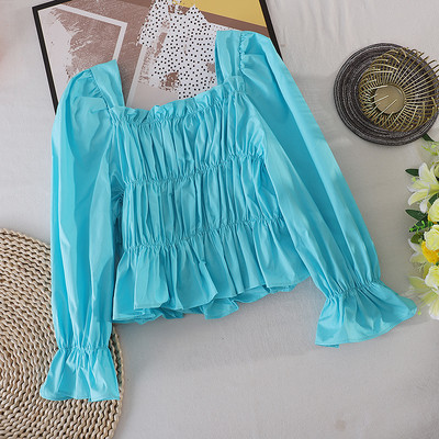 Cămașă casual de damă cu decolteu pătrat și mâneci lungi