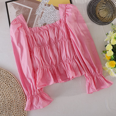 Cămașă casual de damă cu decolteu pătrat și mâneci lungi