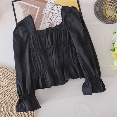 Cămașă casual de damă cu decolteu pătrat și mâneci lungi