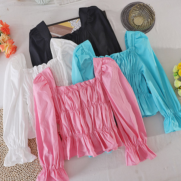 Cămașă casual de damă cu decolteu pătrat și mâneci lungi