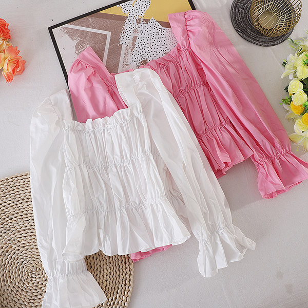 Cămașă casual de damă cu decolteu pătrat și mâneci lungi