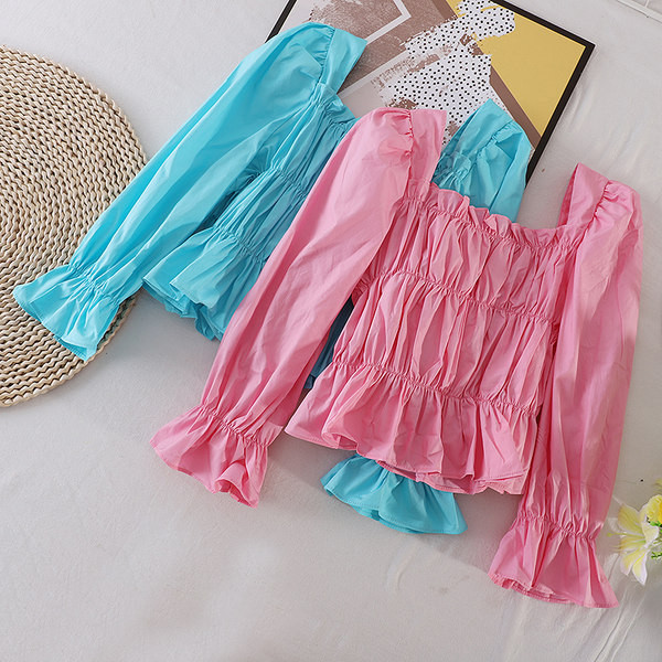 Cămașă casual de damă cu decolteu pătrat și mâneci lungi