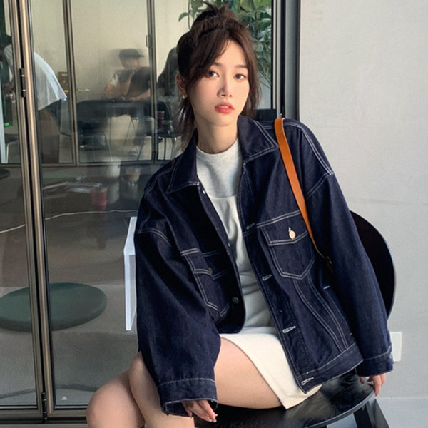 Geaca dama casual din denim model simplu cu nasturi