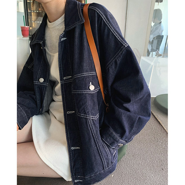 Geaca dama casual din denim model simplu cu nasturi