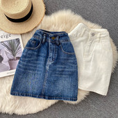 Fusta casual dama din denim cu talie inalta