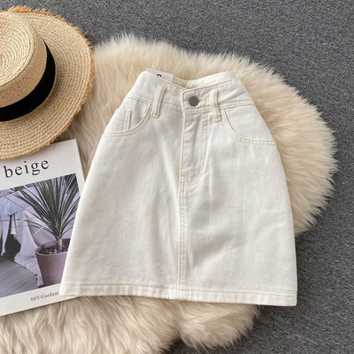 Fusta casual dama din denim cu talie inalta