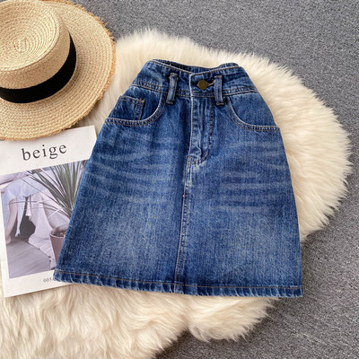 Fusta casual dama din denim cu talie inalta