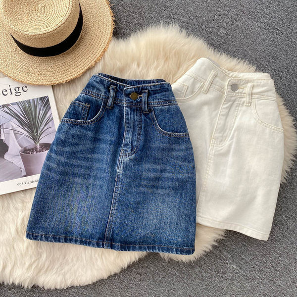 Fusta casual dama din denim cu talie inalta