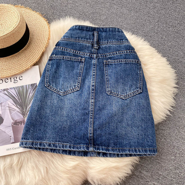 Fusta casual dama din denim cu talie inalta