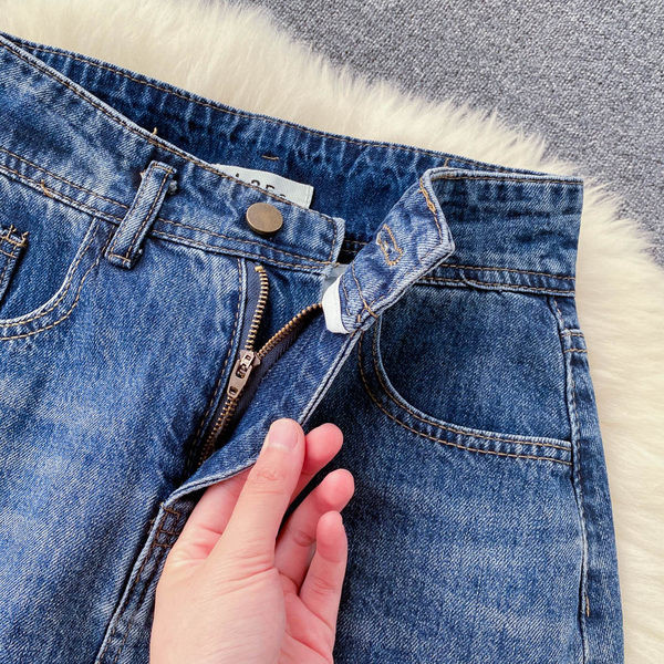 Fusta casual dama din denim cu talie inalta