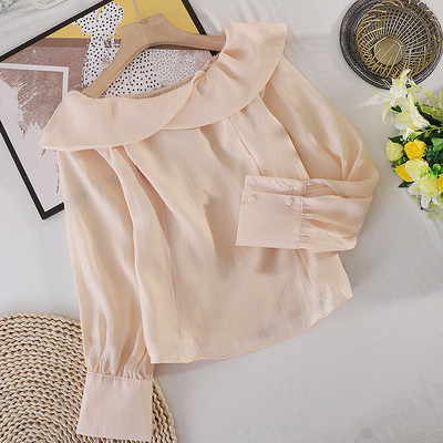 Cămașă de damă monocoloră cu mâneci lungi