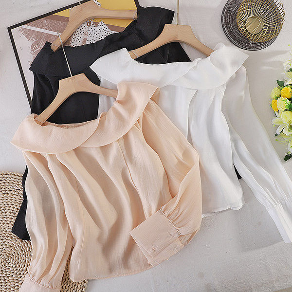 Cămașă de damă monocoloră cu mâneci lungi