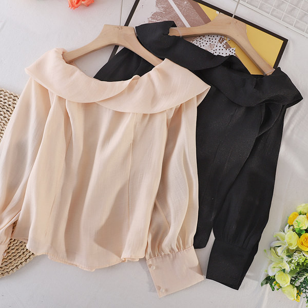 Cămașă de damă monocoloră cu mâneci lungi