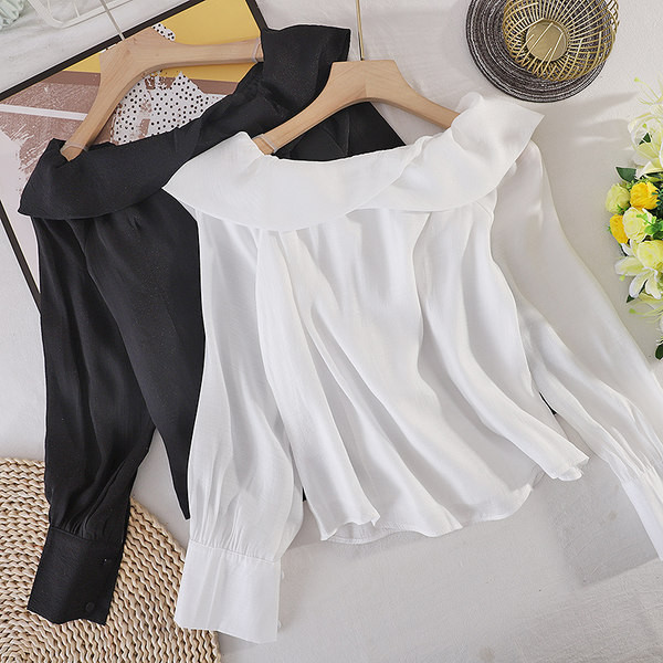 Cămașă de damă monocoloră cu mâneci lungi