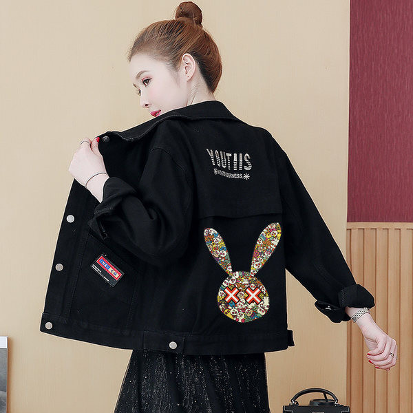 Geaca de dama moderna din denim cu nasturi si broderie