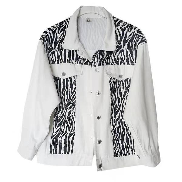 Geaca de dama moderna din denim model larg cu animal print