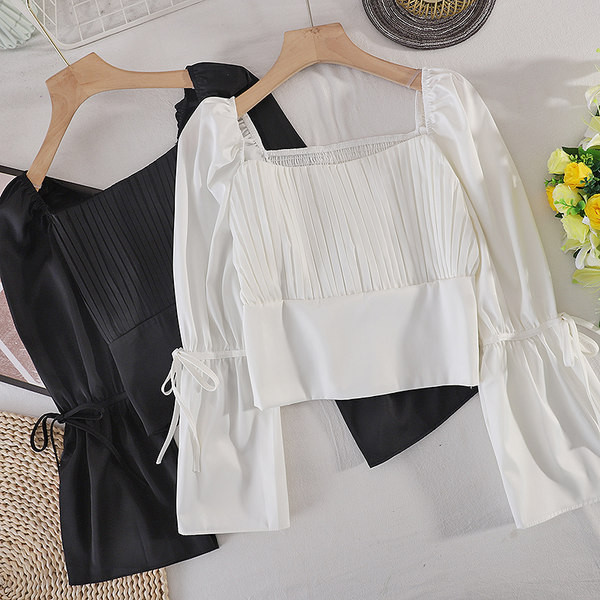 Cămașă de damă cu panglici și decolteu pătrat