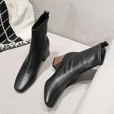 Cizme de dama cu toc inalt din imitatie de piele