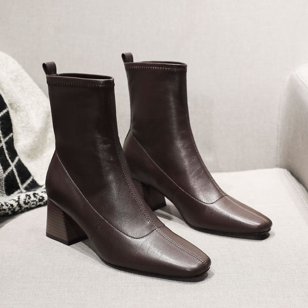 Cizme de dama cu toc inalt din imitatie de piele