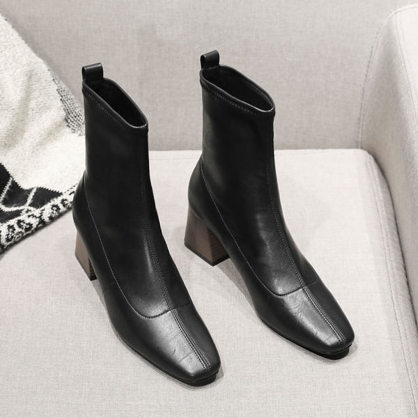 Cizme de dama cu toc inalt din imitatie de piele